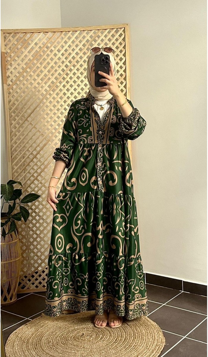 Hanım Elbise Yeşil-Bej