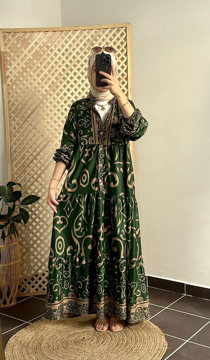 Hanım Elbise Yeşil-Bej