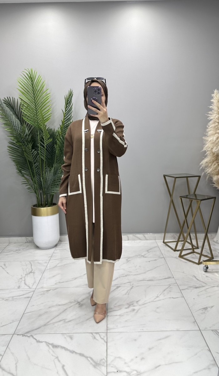 Şeyma Çelik Örgü Triko Hırka Kahve