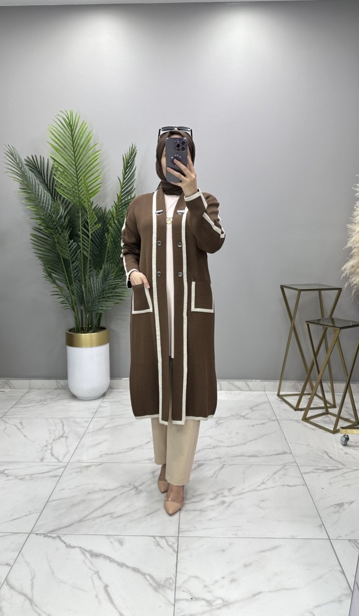 Şeyma Çelik Örgü Triko Hırka Kahve