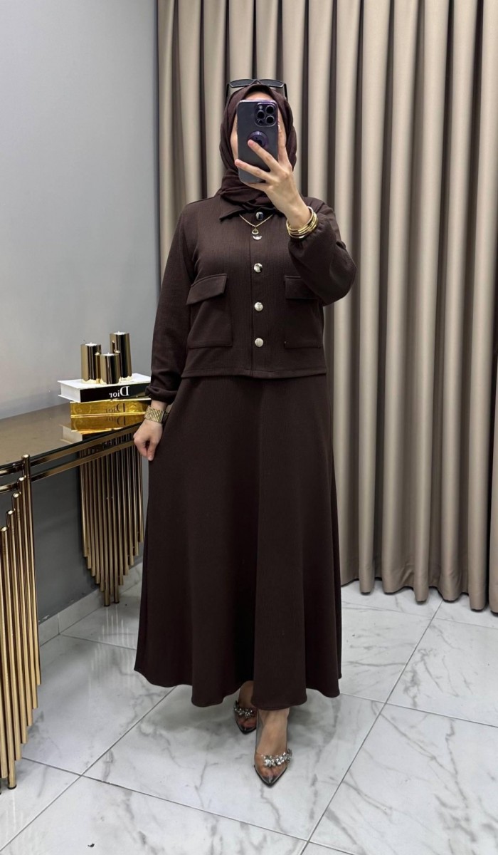 Yasemin Ceket Elbise Takım Kahve