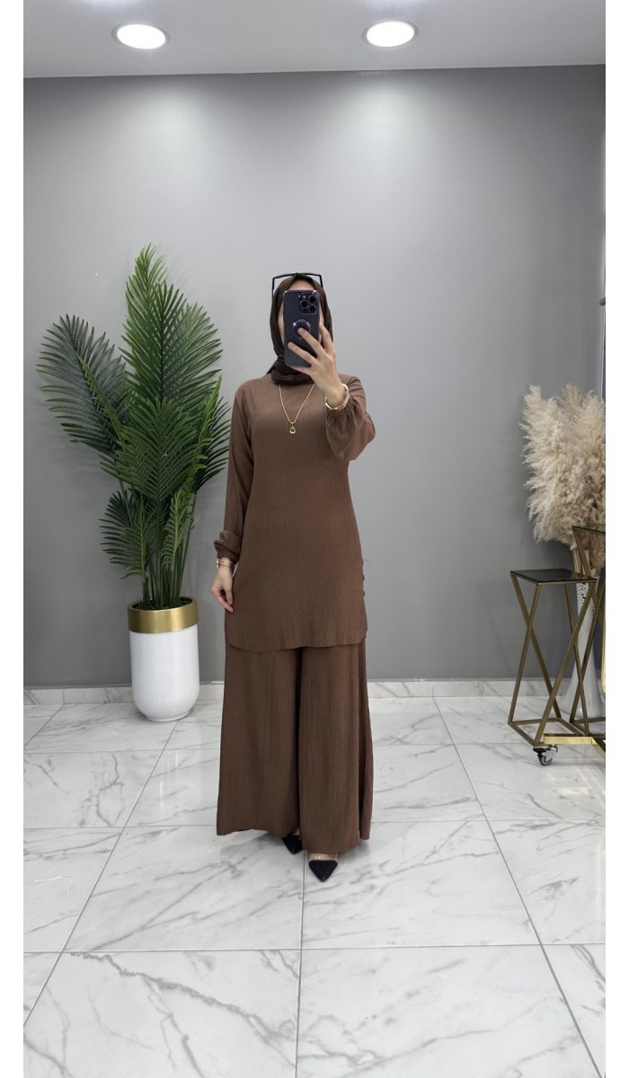 Etekli Pantolon Takım Taba