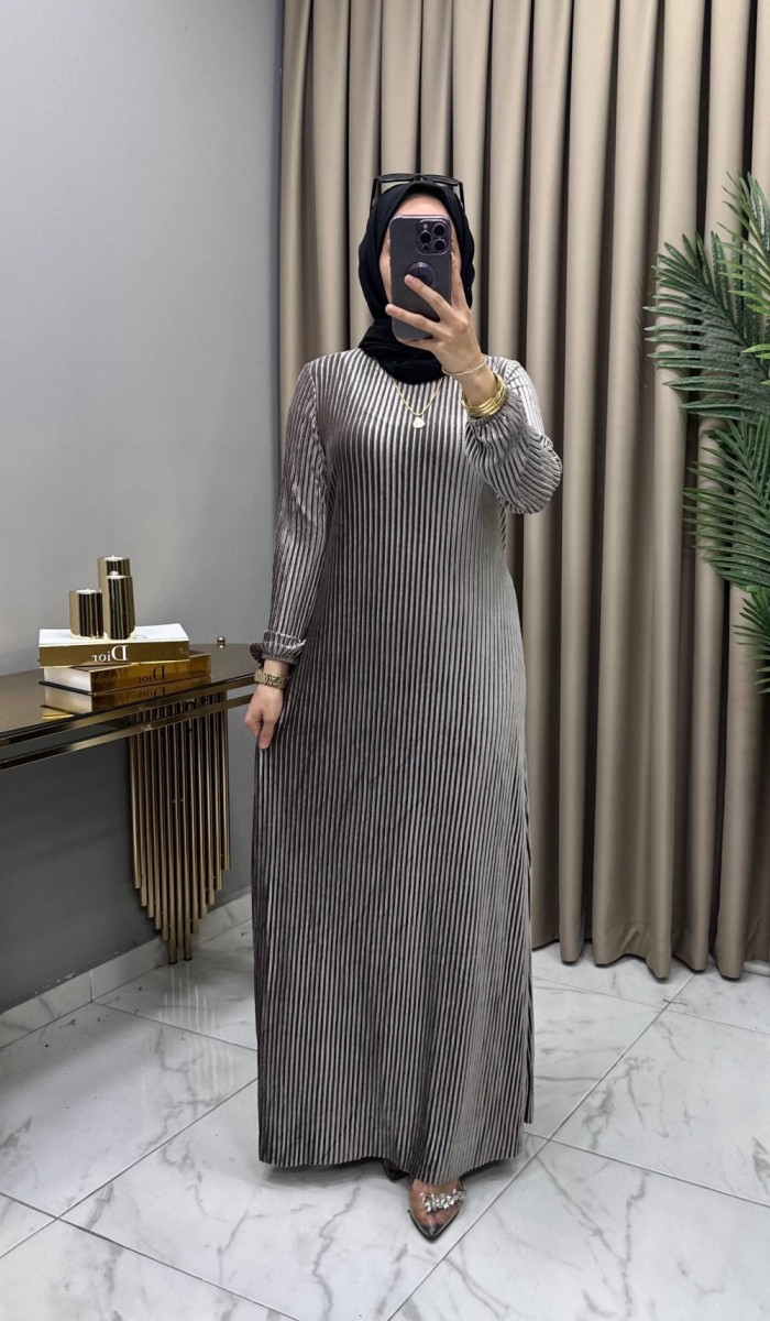 Multi Piliseli Kadife Elbise Vizon