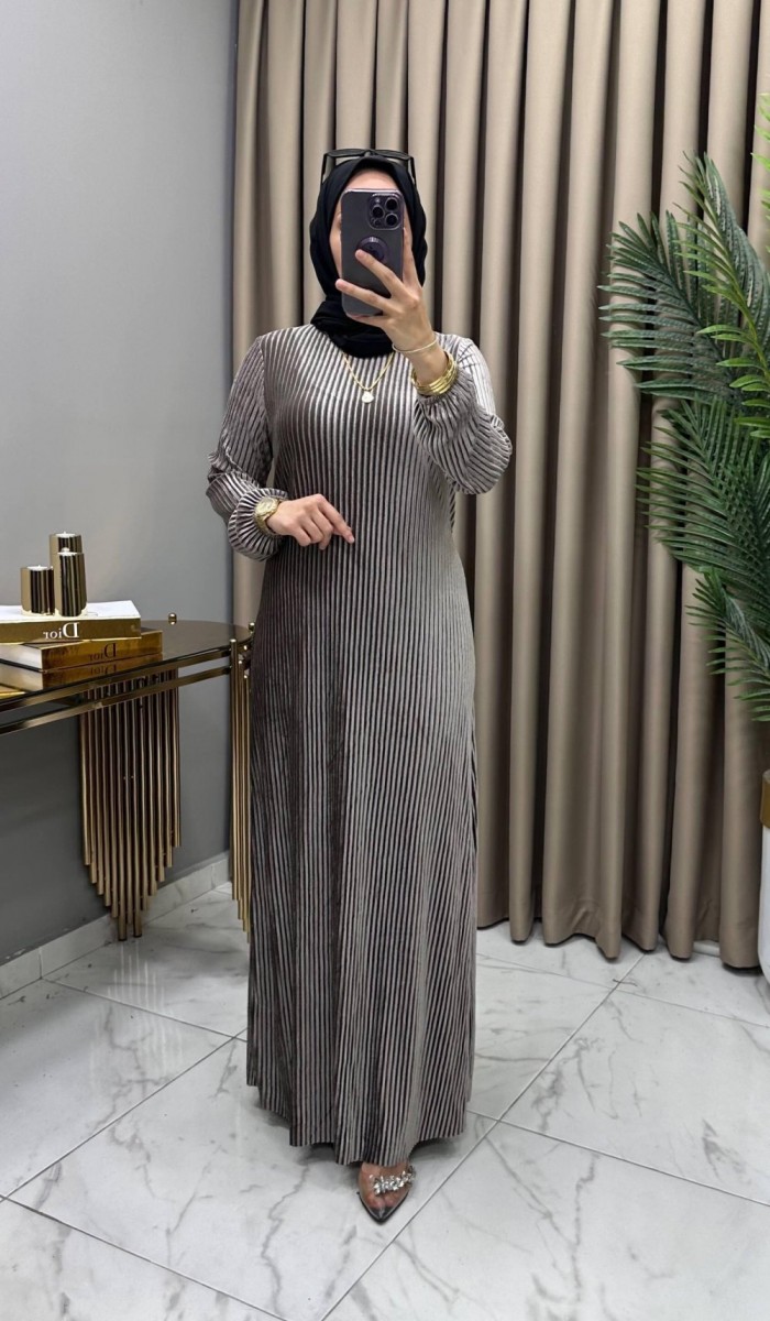 Multi Piliseli Kadife Elbise Vizon