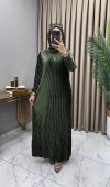 Multi Piliseli Kadife Elbise Haki Multi Piliseli Kadife Elbise Haki