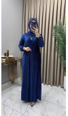 Multi Piliseli Kadife Elbise İndigo Multi Piliseli Kadife Elbise İndigo