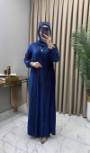 Multi Piliseli Kadife Elbise İndigo Multi Piliseli Kadife Elbise İndigo