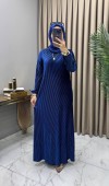 Multi Piliseli Kadife Elbise İndigo Multi Piliseli Kadife Elbise İndigo