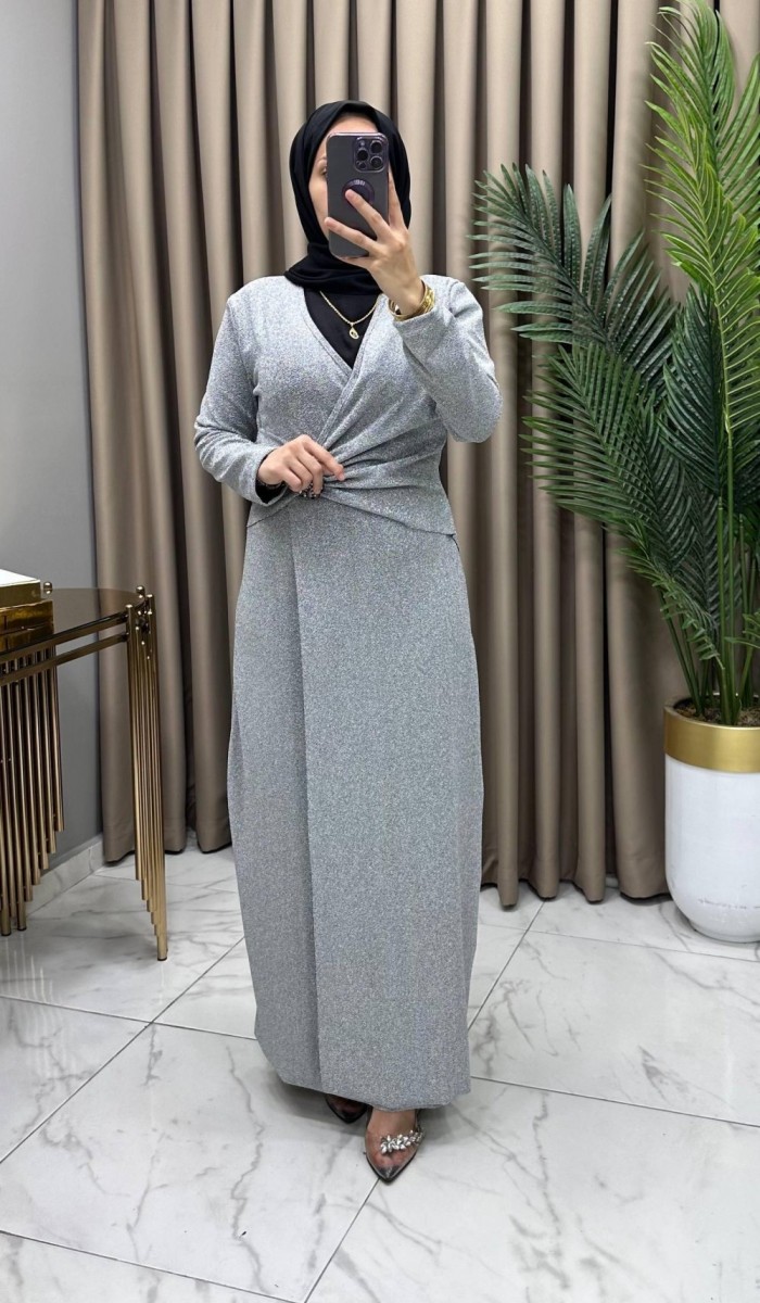 Özüm Abiye Elbise Gri