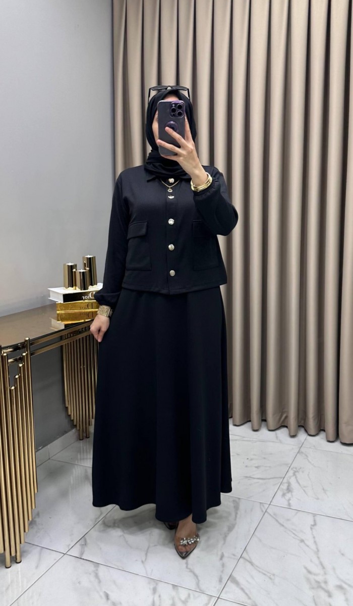 Yasemin Ceket Elbise Takım Siyah