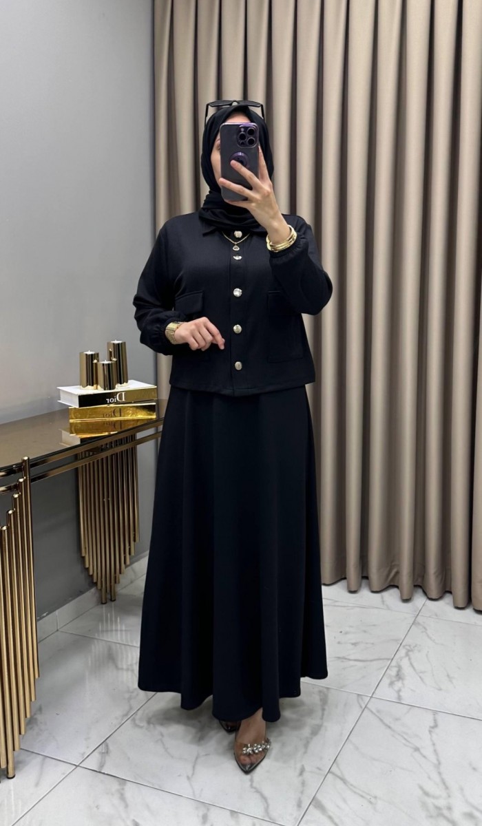 Yasemin Ceket Elbise Takım Siyah
