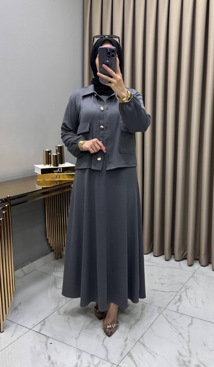 Yasemin Ceket Elbise Takım Füme