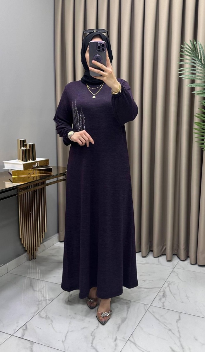Çağla Triko Elbise Mürdüm