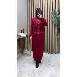 Melis Triko Etekli Takım Bordo