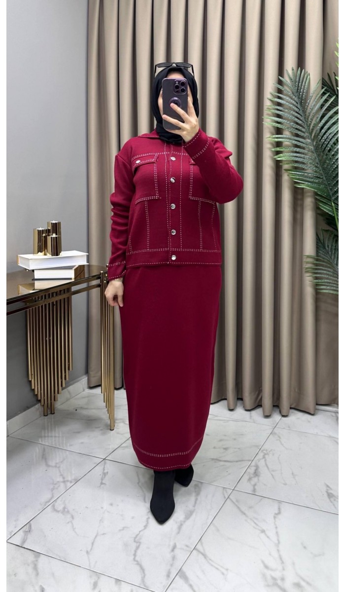 Melis Triko Etekli Takım Bordo