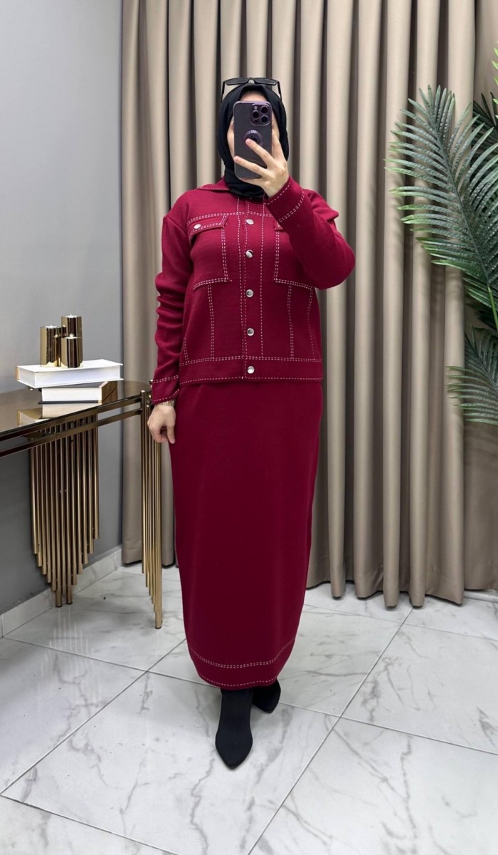 Melis Triko Etekli Takım Bordo