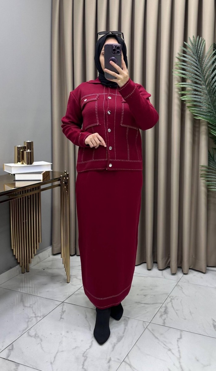 Melis Triko Etekli Takım Bordo