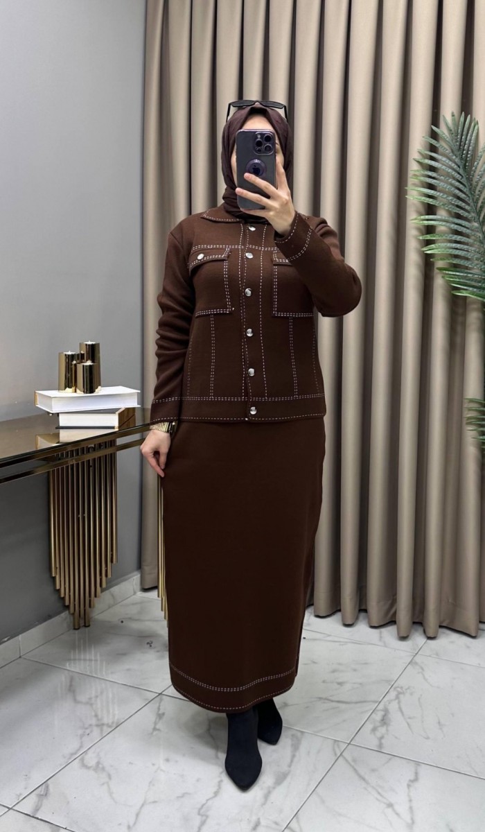 Melis Triko Etekli Takım Kahve