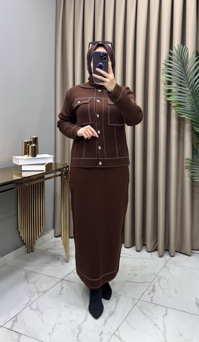 Melis Triko Etekli Takım Kahve