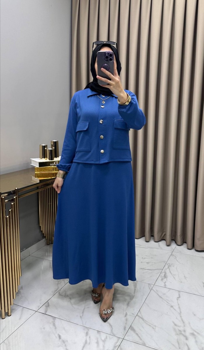 Yasemin Ceket Elbise Takım indigo mavi