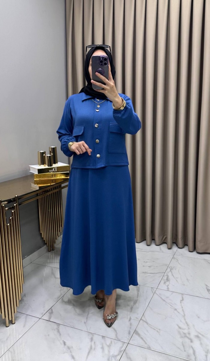 Yasemin Ceket Elbise Takım indigo mavi