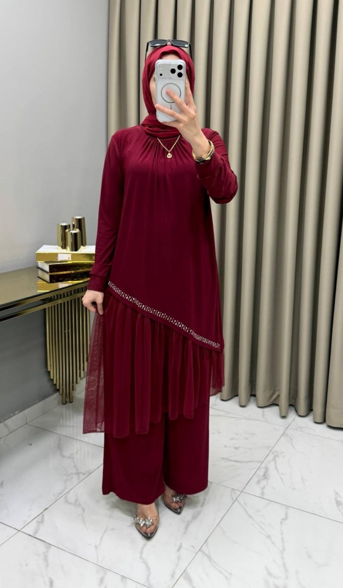Tüllü Takım Bordo Tüllü Takım Bordo