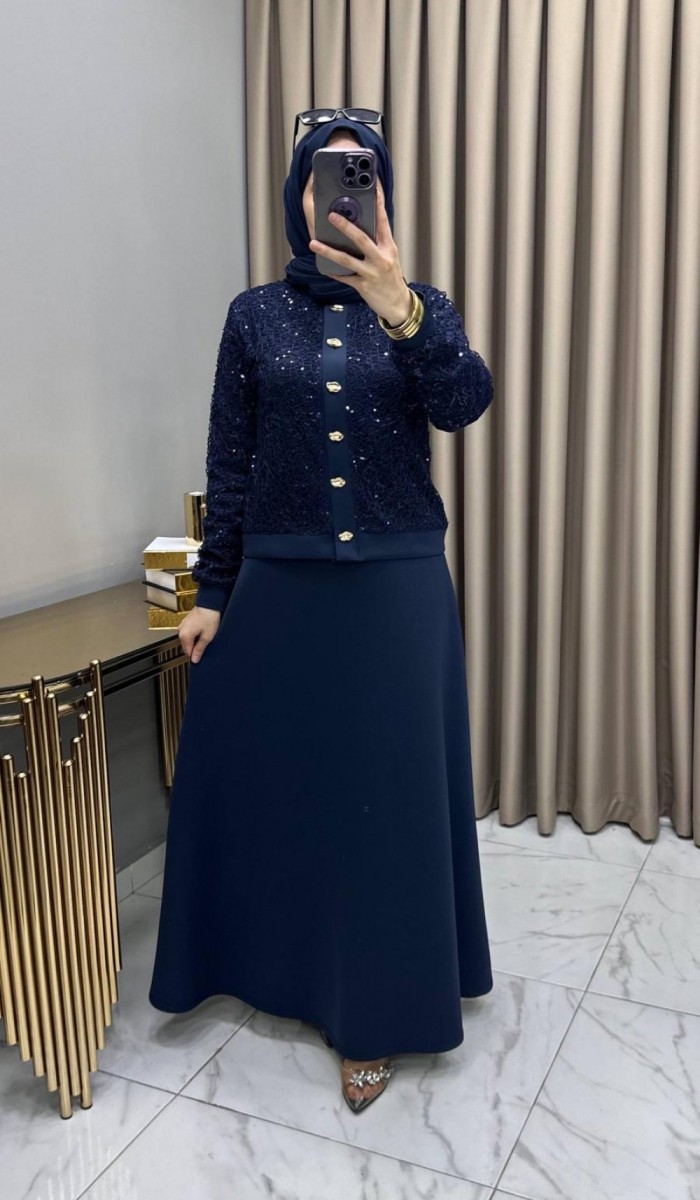 Pullu Etekli Takım Lacivert