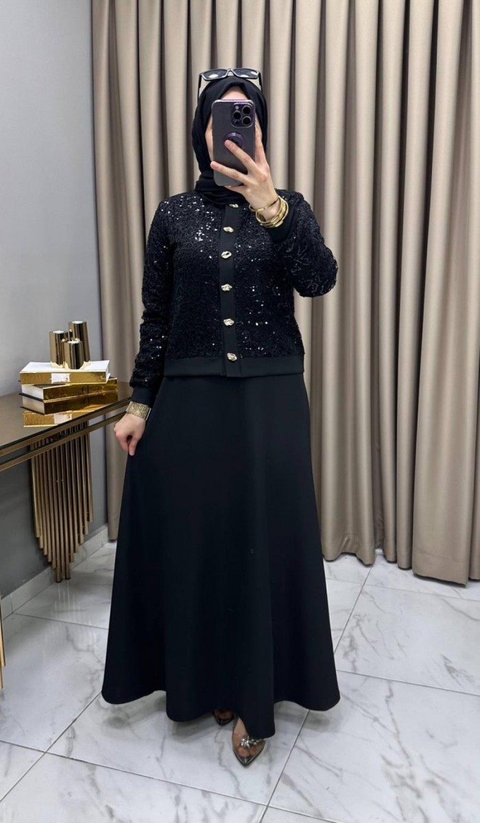 Pullu Etekli Takım Siyah