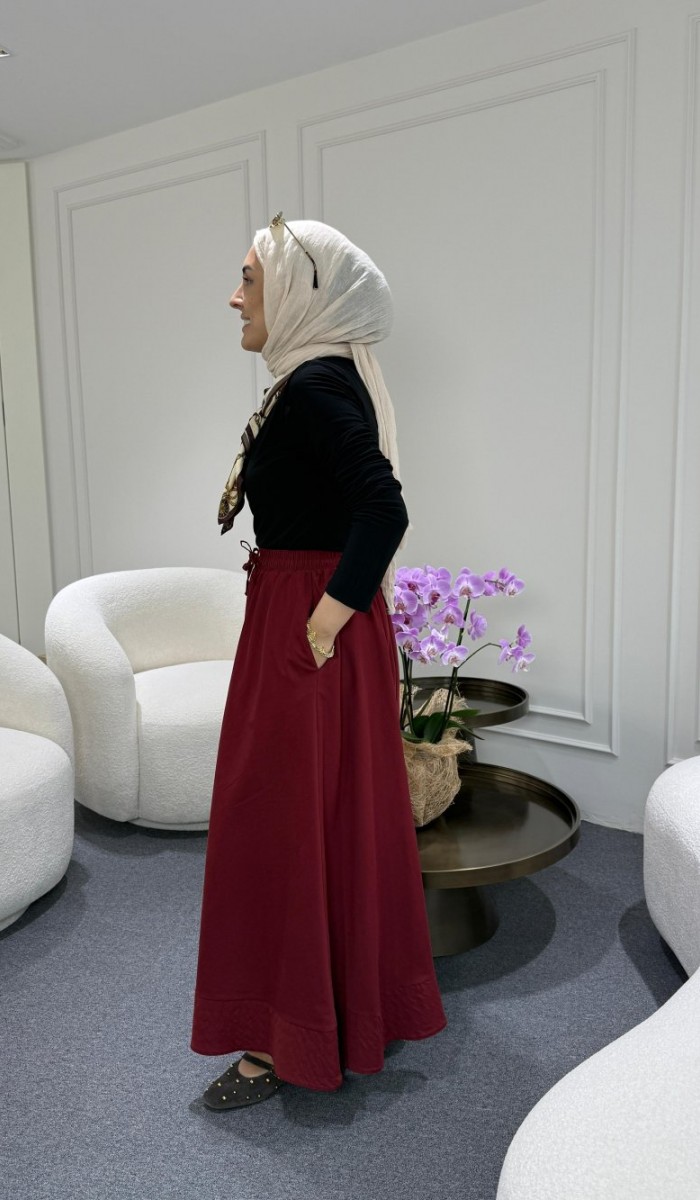 Dikiş Detaylı Beli Lastikli Etek
