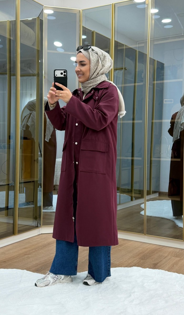 Çıtçıtlı Detaylı Parka Trençkot