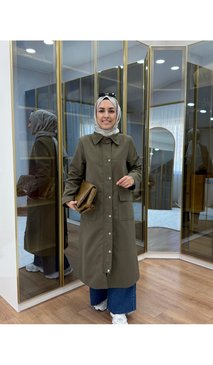 Çıtçıtlı Detaylı Parka Trençkot