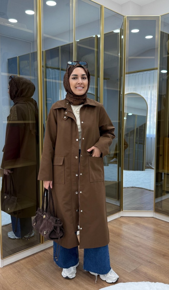 Çıtçıtlı Detaylı Parka Trençkot