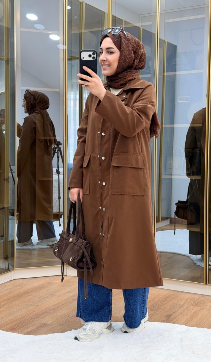 Çıtçıtlı Detaylı Parka Trençkot