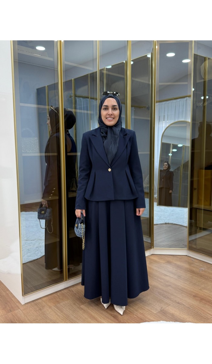 Pile Detaylı Ceket Etekli Takım