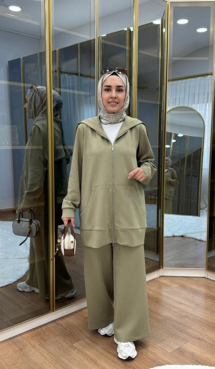 Taşlı Scuba Pantolon Takım