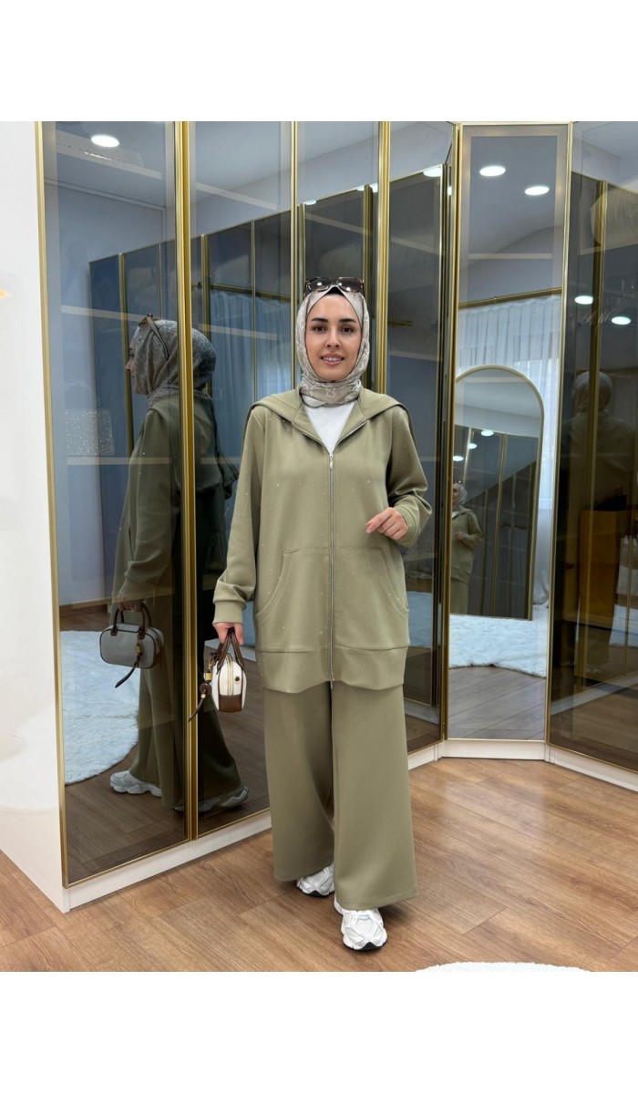 Taşlı Scuba Pantolon Takım