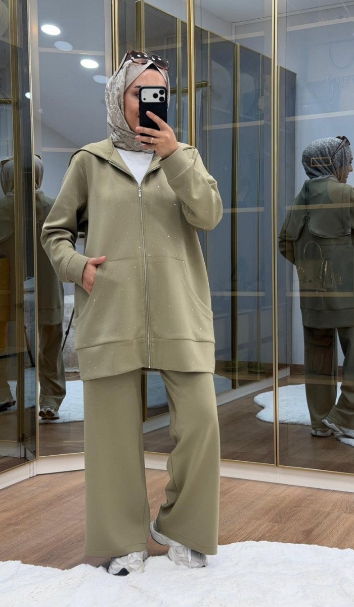 Taşlı Scuba Pantolon Takım