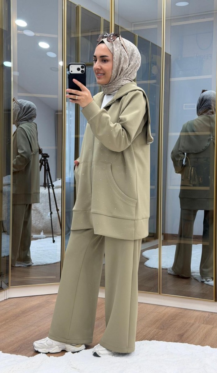 Taşlı Scuba Pantolon Takım