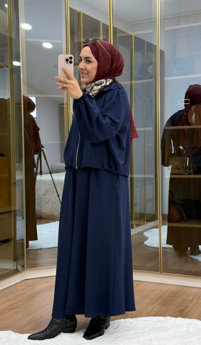 Omuzu Büzgülü Ceket Etek Takım