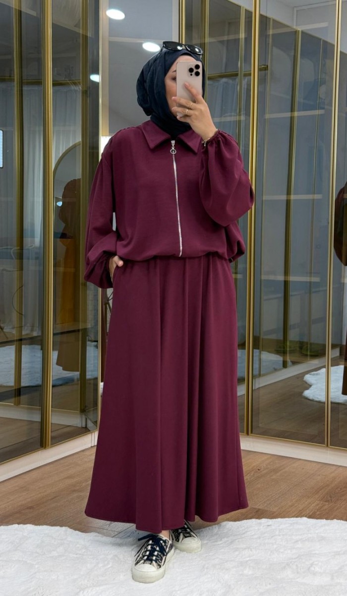 Omuzu Büzgülü Ceket Etek Takım