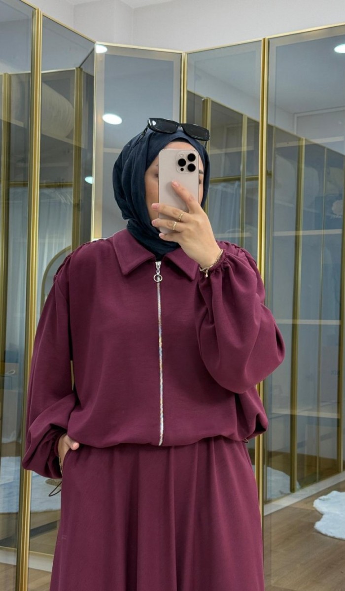 Omuzu Büzgülü Ceket Etek Takım