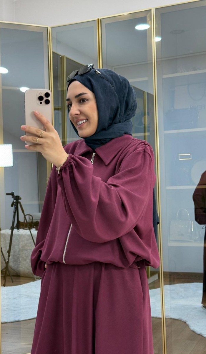 Omuzu Büzgülü Ceket Etek Takım