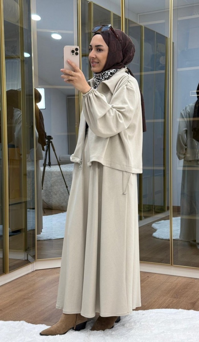 Omuzu Büzgülü Ceket Etek Takım