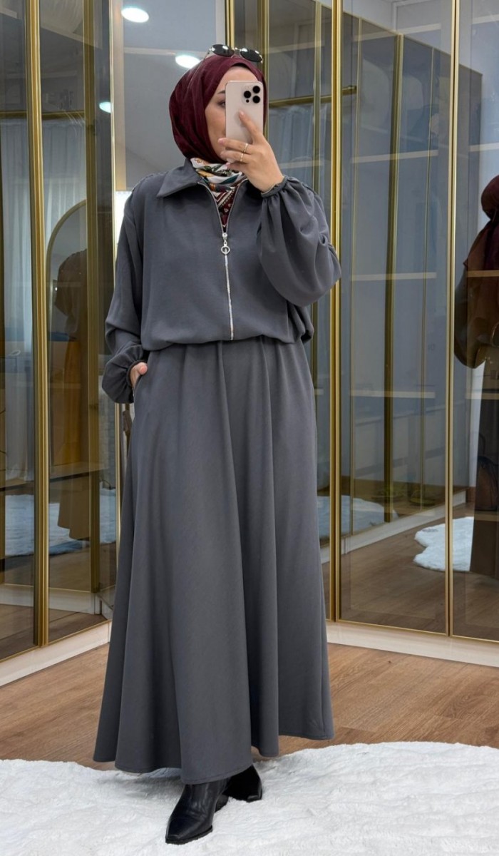 Omuzu Büzgülü Ceket Etek Takım