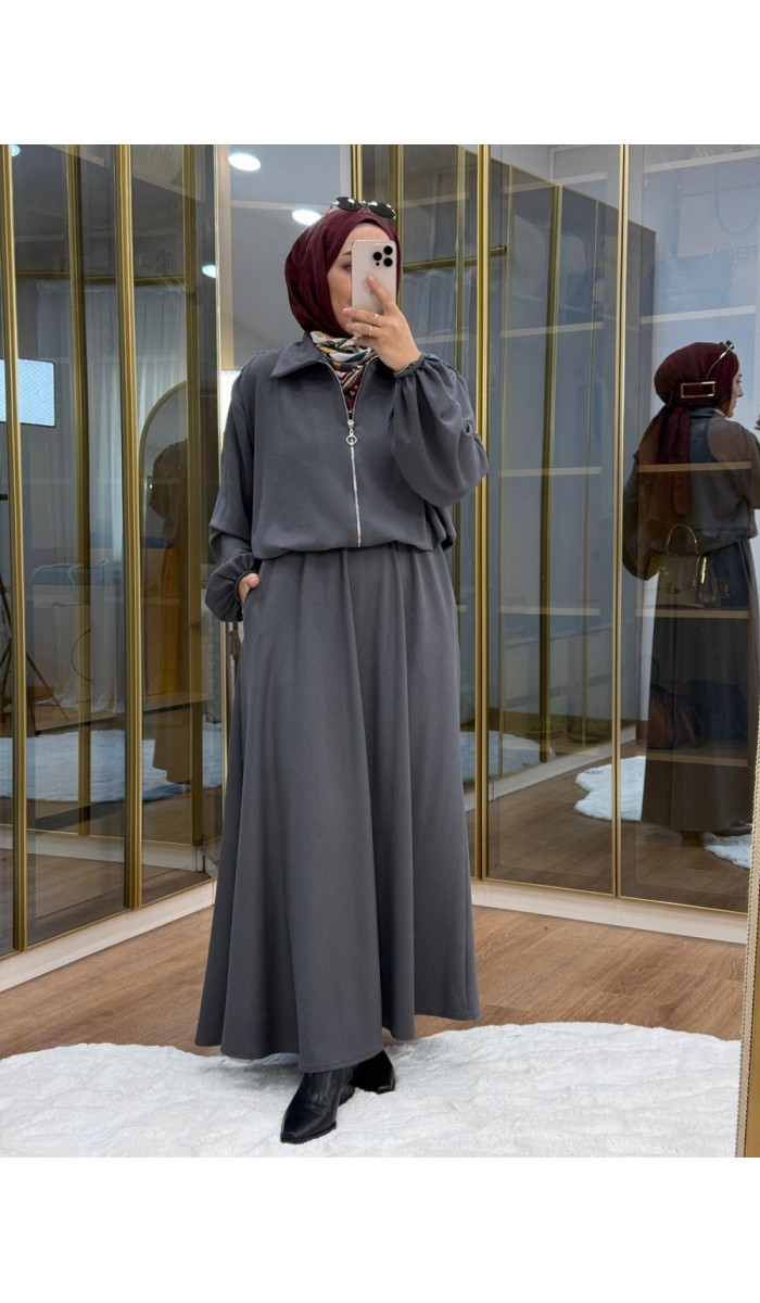 Omuzu Büzgülü Ceket Etek Takım