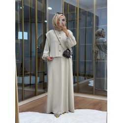 Asimetrik Düğme Detaylı Yelek Elbise