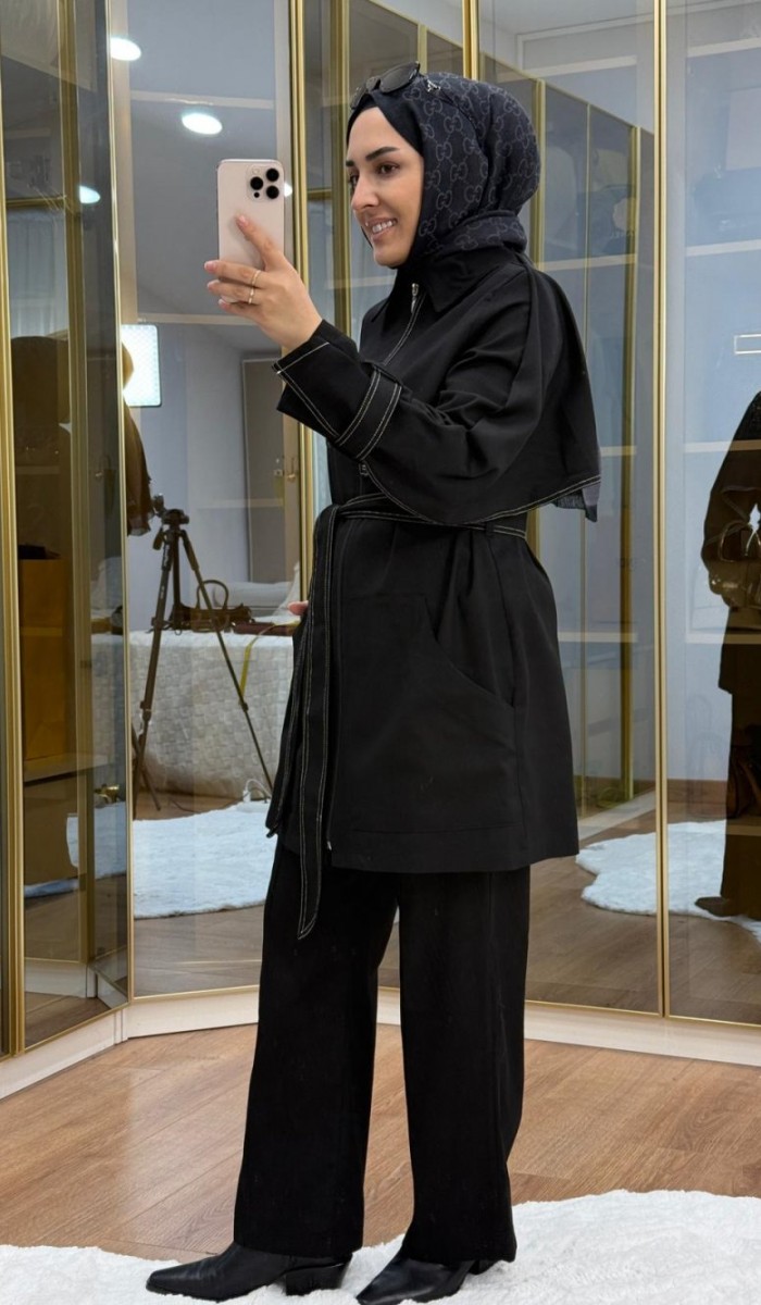 Pelerinli Gabardin Takım