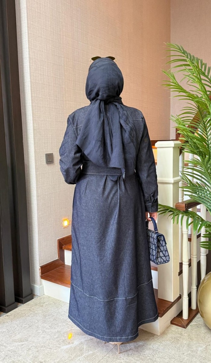 Kontrast Dikişli Kot Elbise