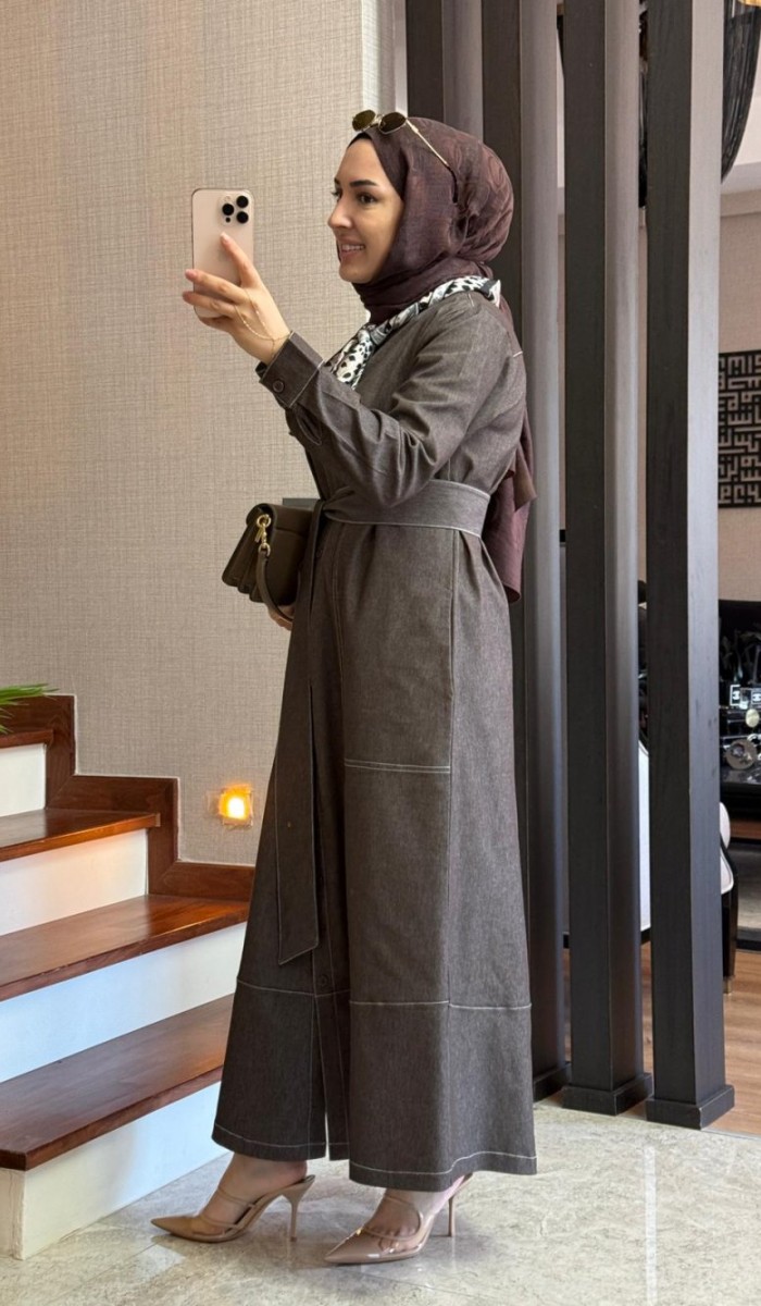 Kontrast Dikişli Kot Elbise