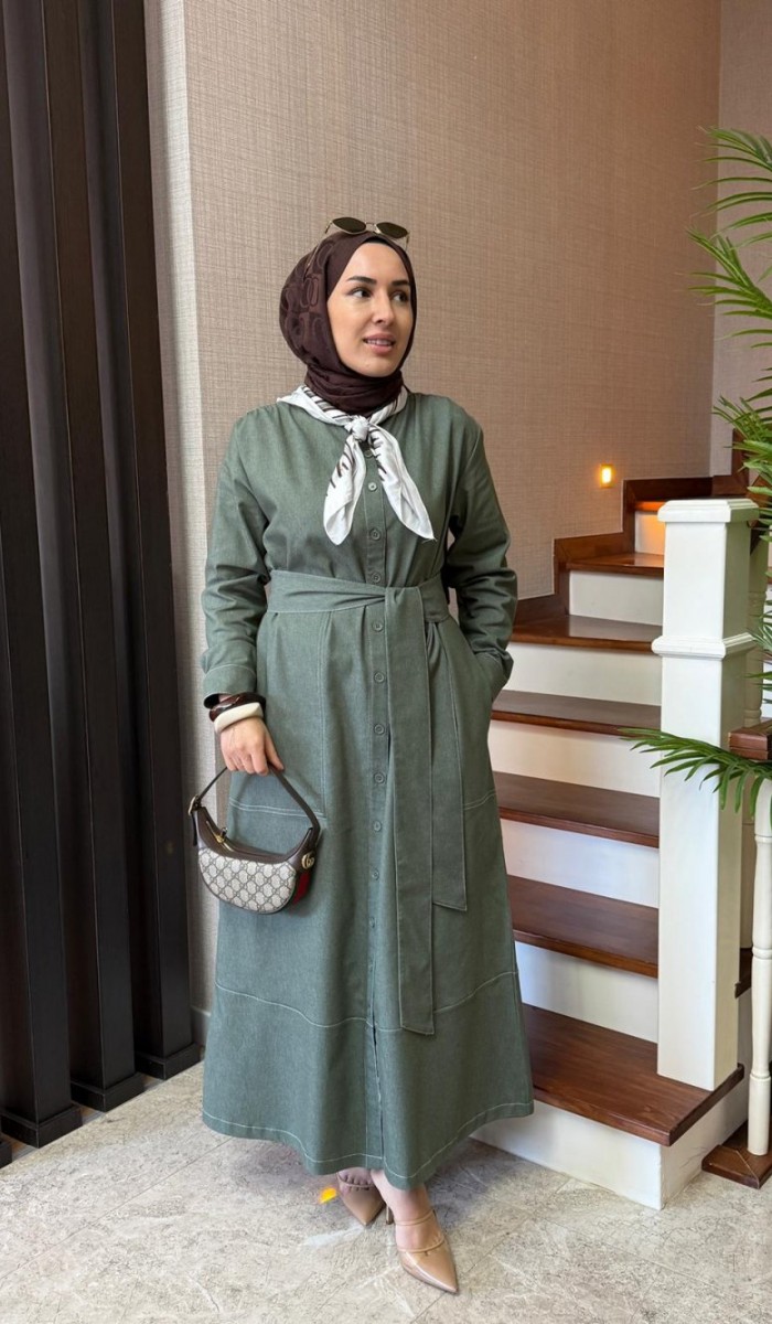 Kontrast Dikişli Kot Elbise Kontrast Dikişli Kot Elbise